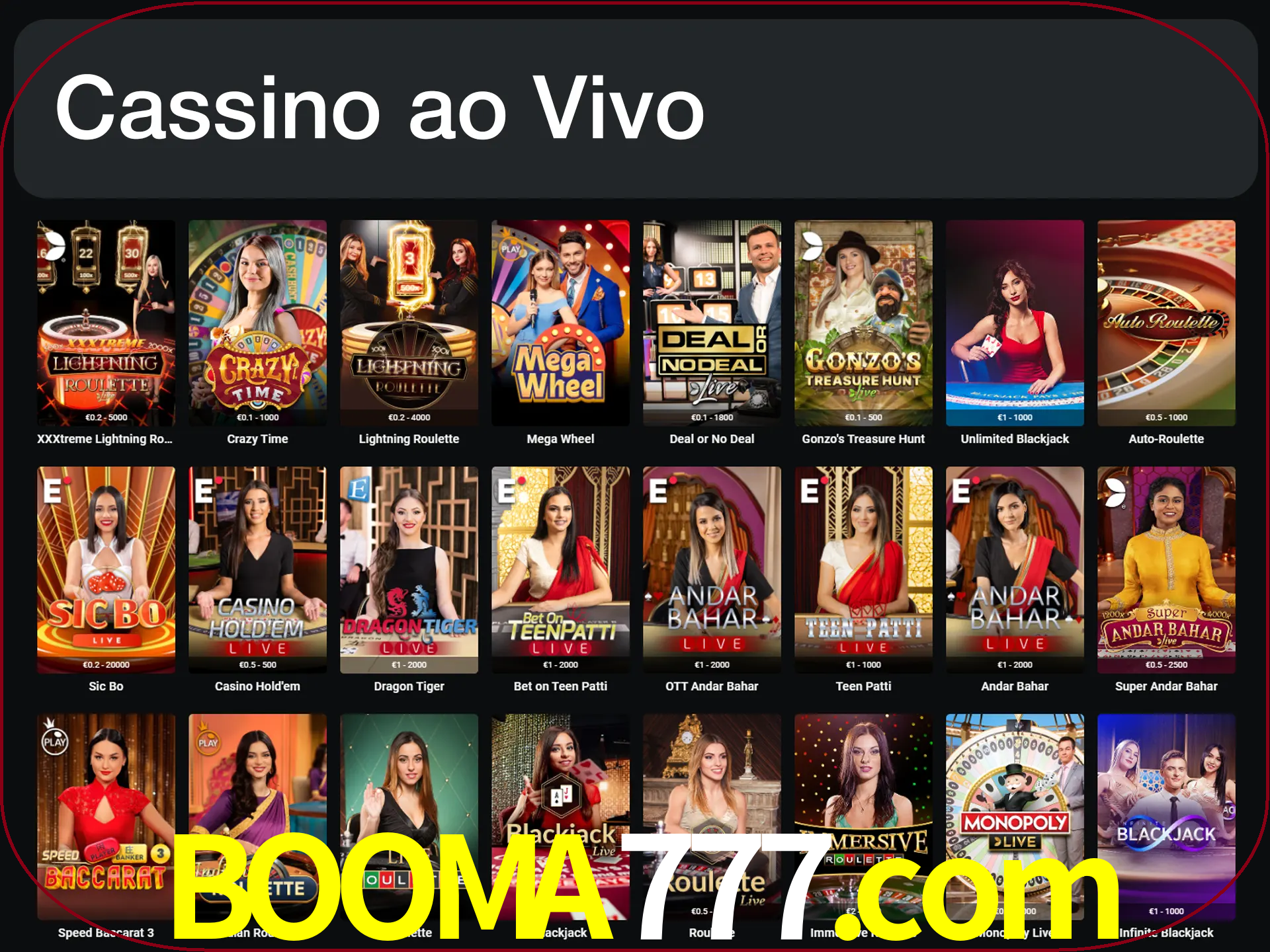 Jogue jogos de cassino com um verdadeiro dealer.