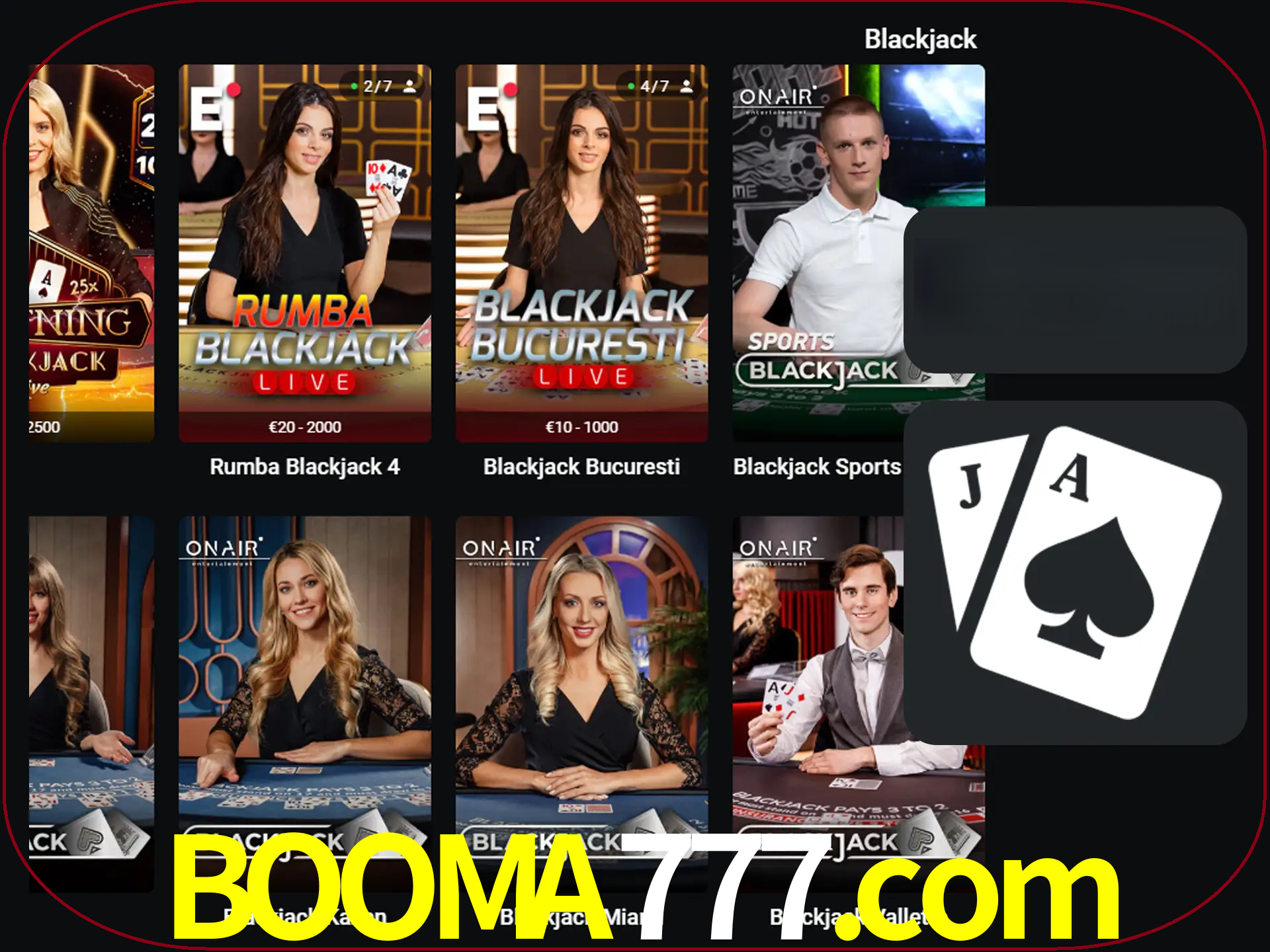 Escolha uma mesa completa de jogadores de blackjack.